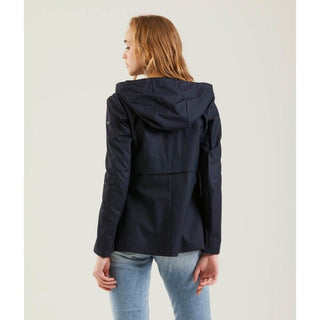 Chic Blue Polyester Jacket With Zip And Button Detail