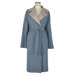 Elegant Light Blue Wool Coat with Belt