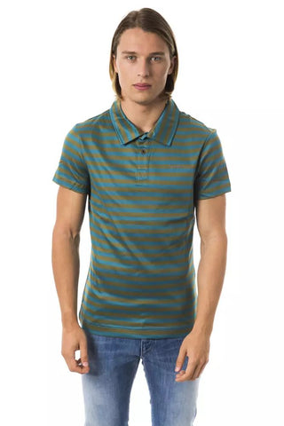 Green Striped Cotton Polo With Chest Embroidery