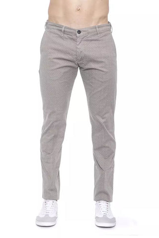 Beige Cotton Trousers With Chic Micro-pattern