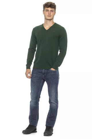 Elegant Green V-neck Men's Sweater