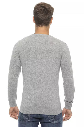 Elegant Silver Crew Neck Men's Sweater