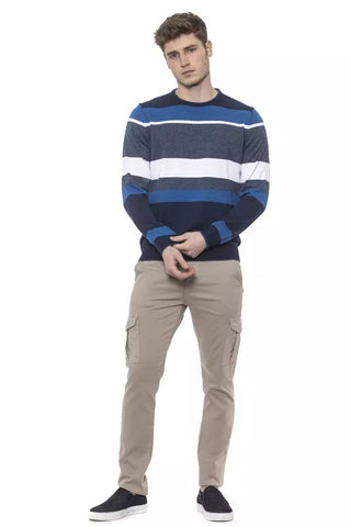 Elegant Striped Crewneck Sweater In Blue