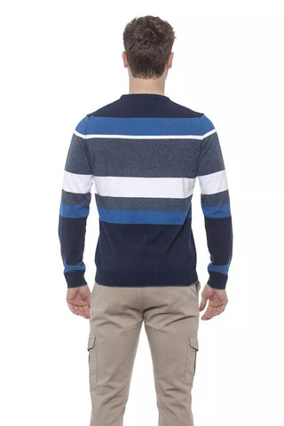 Elegant Striped Crewneck Sweater In Blue