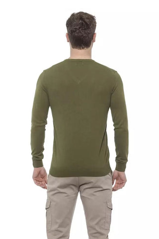 Elegant V-neck Green Cotton Sweater