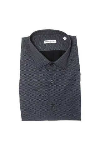 Elegant Black Cotton Slim Collar Shirt