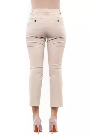 Elegant Beige Stretch Slim Trousers