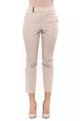 Elegant Beige Stretch Slim Trousers