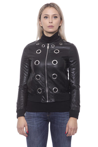 Chic Eco-leather Studded Slim Jacket