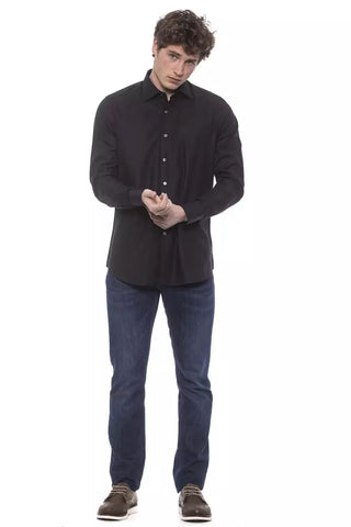 Elegant Black Italian Collar Shirt - Regular Fit