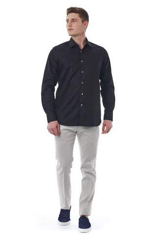 Elegant Black Cotton Italian Shirt