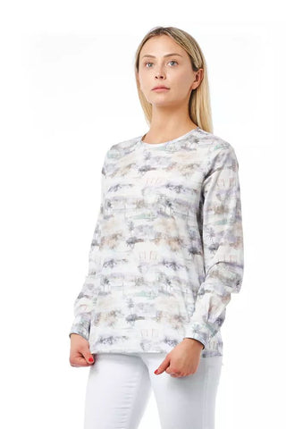 Elegant Fantasy Print Round Neck Cotton Blouse