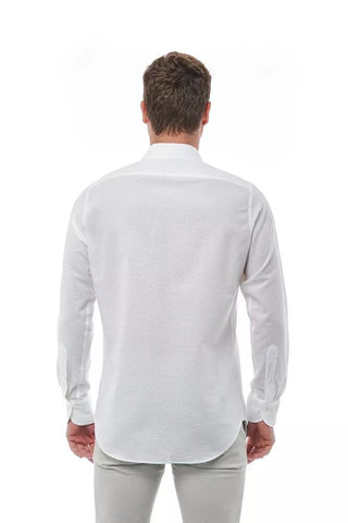 Elegant White Italian Collar Cotton Shirt