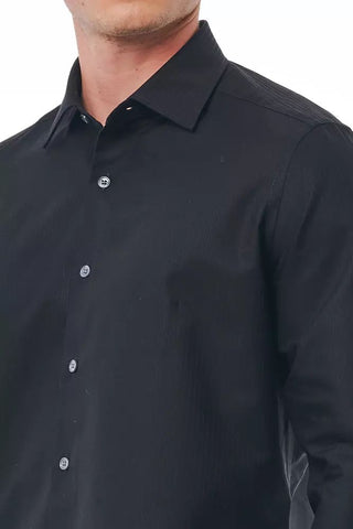 Elegant Black Cotton Italian Collar Shirt