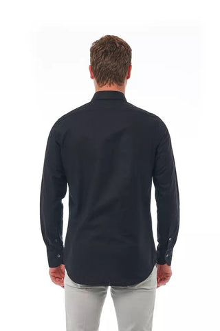 Elegant Black Cotton Italian Collar Shirt