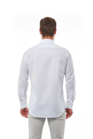 Elegant White Italian Collar Cotton Shirt