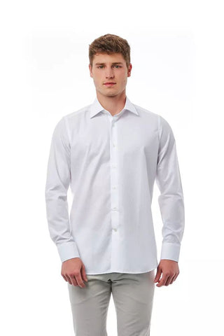 Elegant White Italian Collar Cotton Shirt