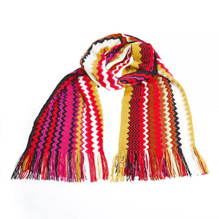 Geometric Patterned Fringed Scarf In Vibrant Hues