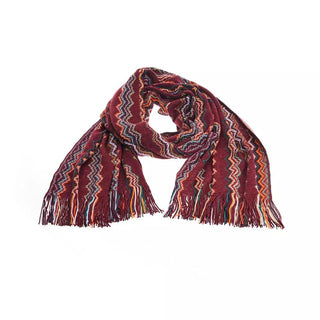 Geometric Fringe Scarf In Vibrant Wool Blend