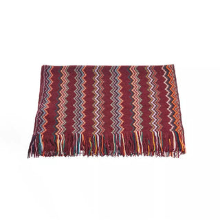 Geometric Fringe Scarf In Vibrant Wool Blend