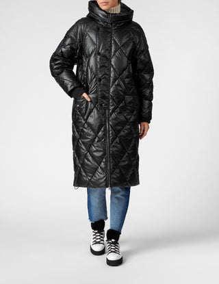 Metallic Glow Quilted Down Jacket with Hoodie