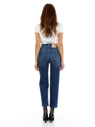 Chic Blue Denim With Signature White Patch