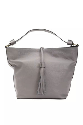 Chic Gray Leather Shoulder Bag - Adjustable Strap