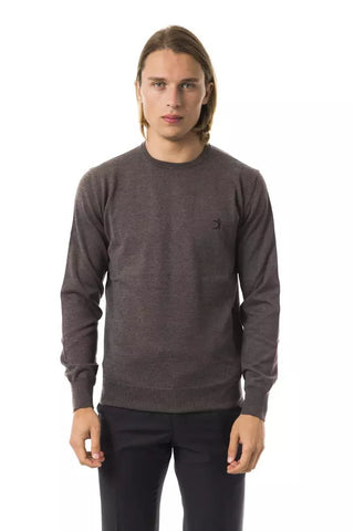 Elegant Gray Merino Wool Crew Neck Sweater