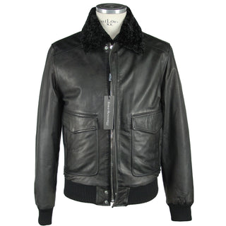 Sleek Black Leather Zip Jacket