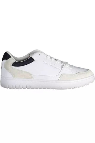 Tommy Hilfiger Men Sleek White Lace-Up Sneakers with Logo Detail