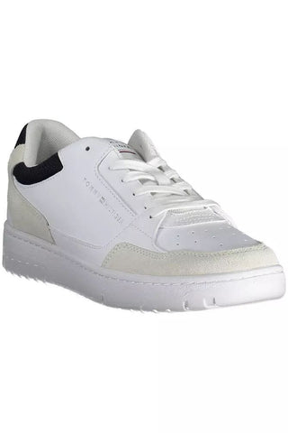 Tommy Hilfiger Men Sleek White Lace-Up Sneakers with Logo Detail