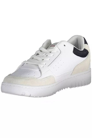 Tommy Hilfiger Men Sleek White Lace-Up Sneakers with Logo Detail