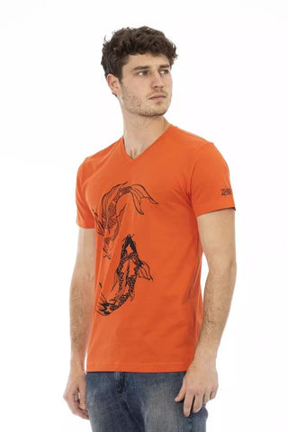 Trussardi Action Clothing Vibrant Red V-Neck Tee with Front Print