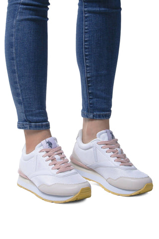 Chic White Lace-up Sneakers With Logo Detail