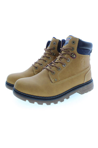 Beige High-top Boots With Logo Detailing