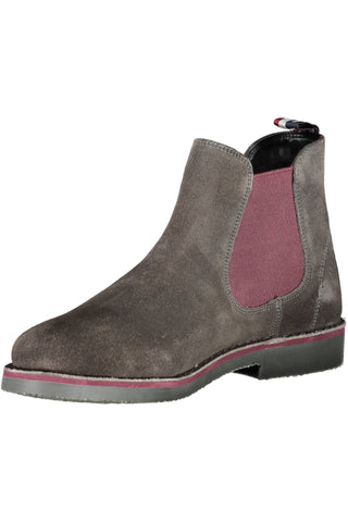 Elegant Gray Ankle Boots With Contrasting Details