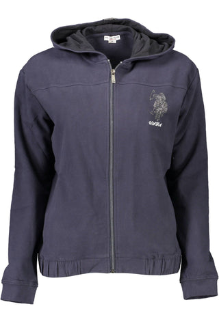 Chic Blue Hooded Zip Sweatshirt With Embroidery