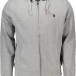 Elegant Gray Cotton Hooded Zip Sweater