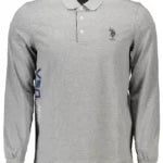 Chic Gray Long-sleeved Polo With Contrasting Accents