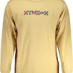 Beige Long Sleeve Cotton Tee With Logo Print